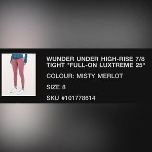 Lululemon wunder-under high-rise 7/8 tight 25” rusty Merlot